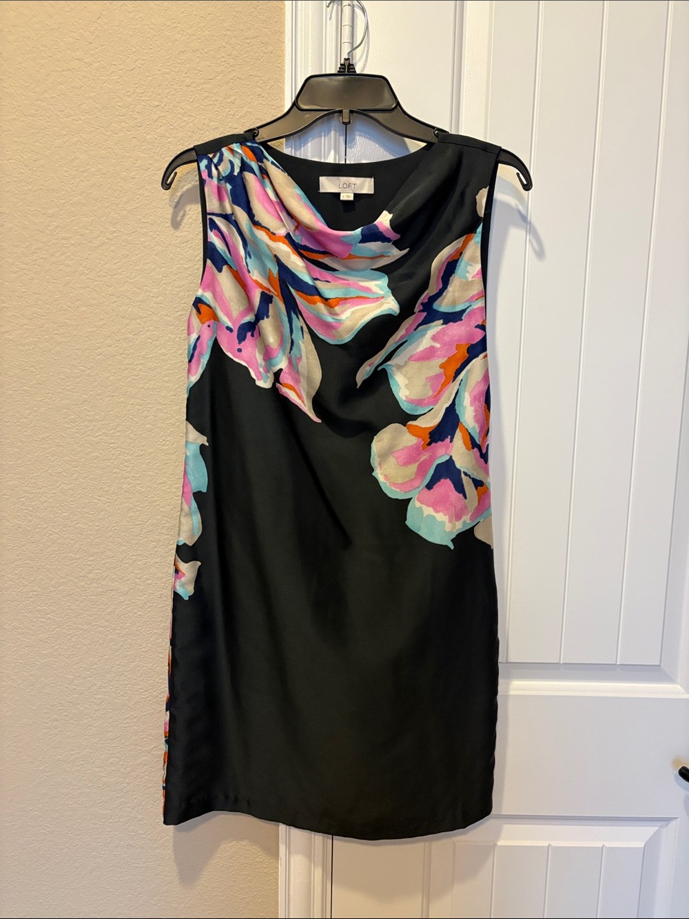 LOFT Black Midi Dress with Multicolor Floral Accents